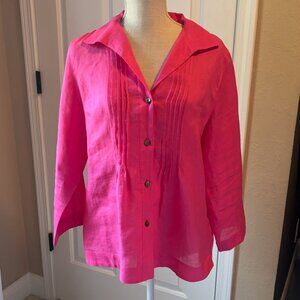 Jones New York - 100% Linen Blouse - Hot Pink (Size: 10)